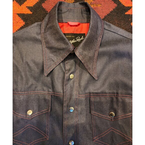 Christopher Road Denim Western Shirt Jacket With Red Stitching & Snap Buttons - Picture 2 of 9